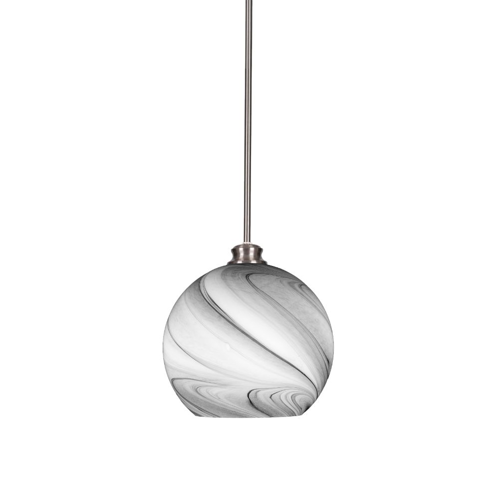 Toltec Lighting 71-BN-4369 Kimbro Stem Hung Pendant In Brushed Nickel Finish With  11.75" Onyx Swirl Glass