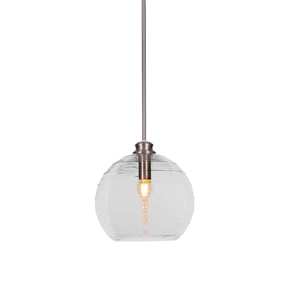 Toltec Lighting 71-BN-5130 Malena Stem Hung Pendant In Brushed Nickel Finish With 12" Clear Ribbed Glass