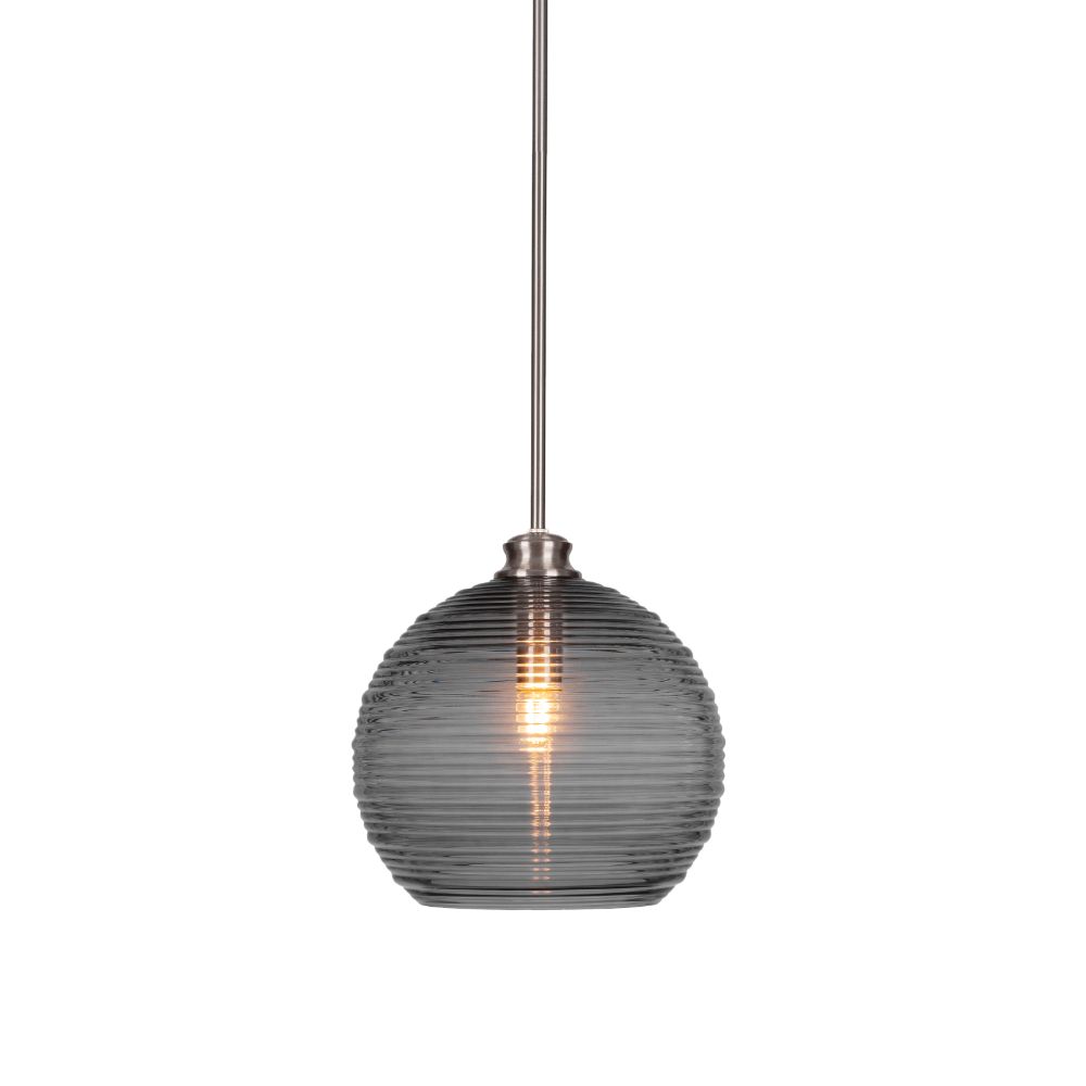 Toltec Lighting 71-BN-5132 Malena Stem Hung Pendant In Brushed Nickel Finish With 12" Smoke Ribbed Glass 