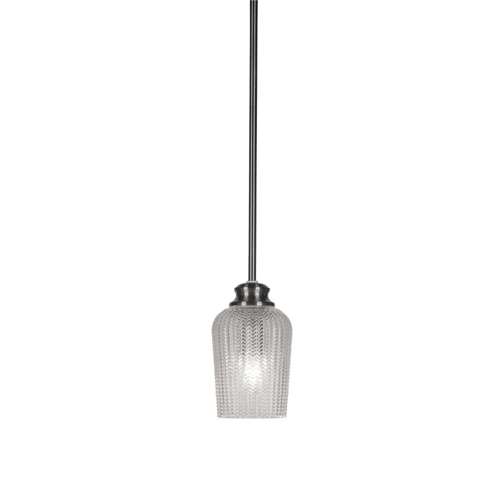 Toltec Lighting 72-BN-4250 Cordova Stem Hung Pendant Shown In Brushed Nickel Finish With 5" Clear Textured Glass