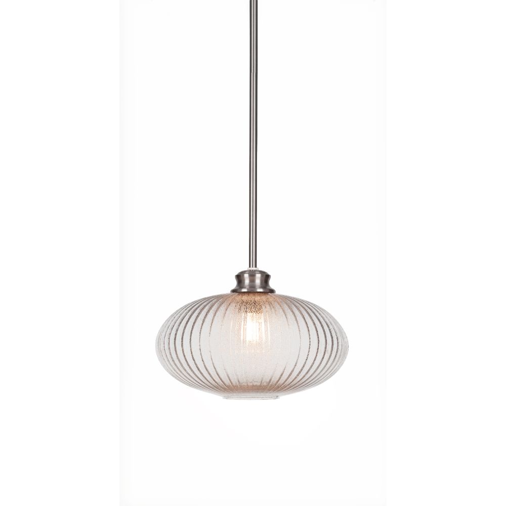 Toltec Lighting 72-BN-4658 Carina Stem Hung Pendant In Brushed Nickel Finish With 12" Micro Bubble Ribbed Glass And LED Bulb