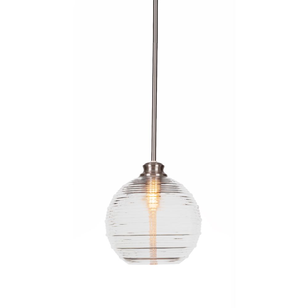 Toltec Lighting 72-BN-5120 Malena Stem Hung Pendant In Brushed Nickel Finish With 10" Clear Ribbed Glass