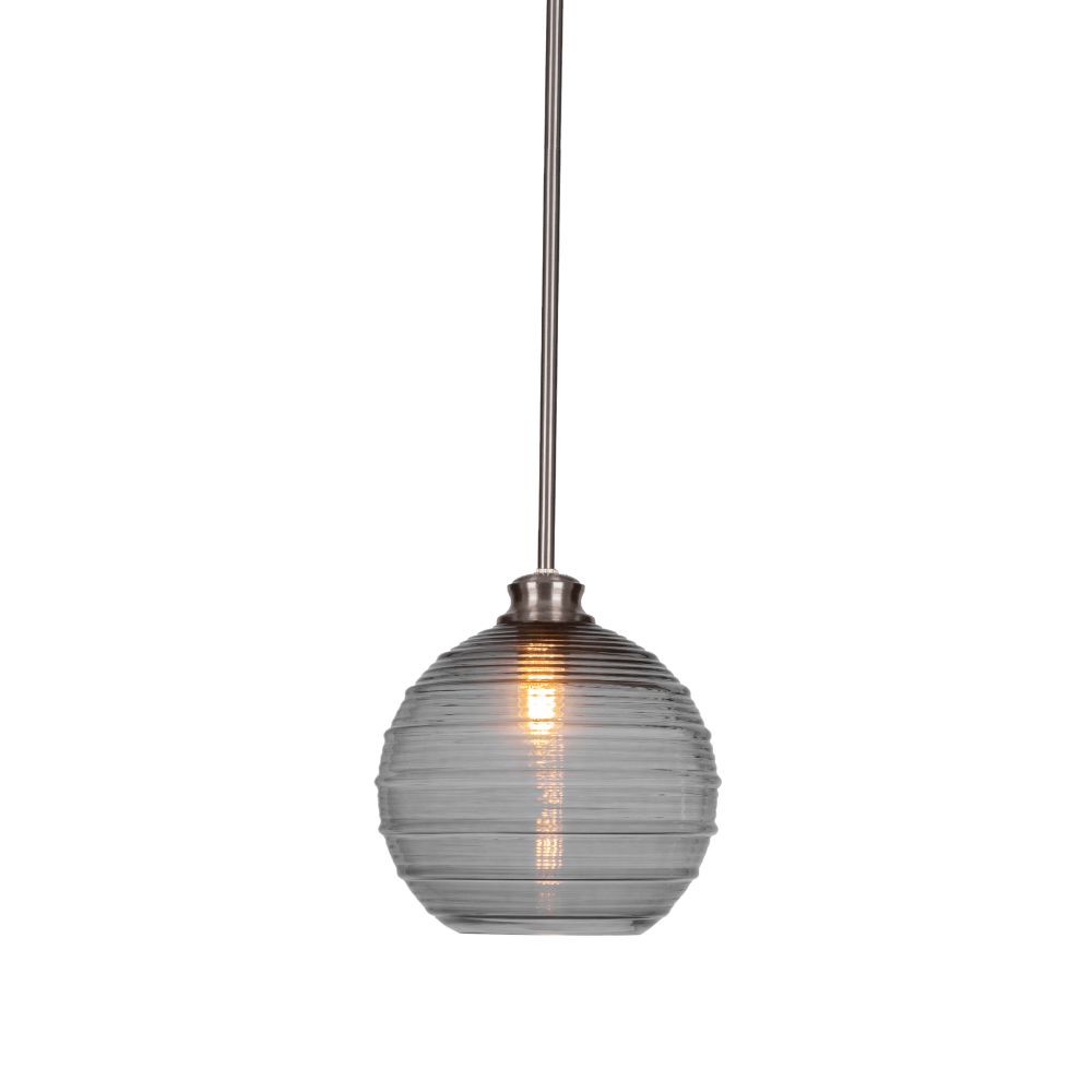 Toltec Lighting 72-BN-5122 Malena Stem Hung Pendant In Brushed Nickel Finish With 10" Smoke Ribbed Glass
