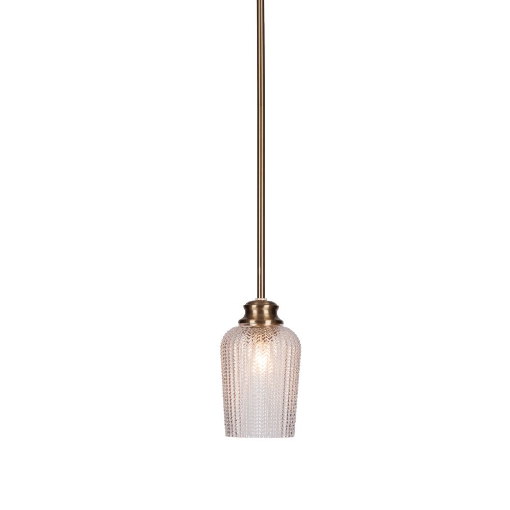 Toltec Lighting 72-NAB-4250 Cordova Stem Hung Pendant In New Age Brass Finish With 5" Clear Textured Glass