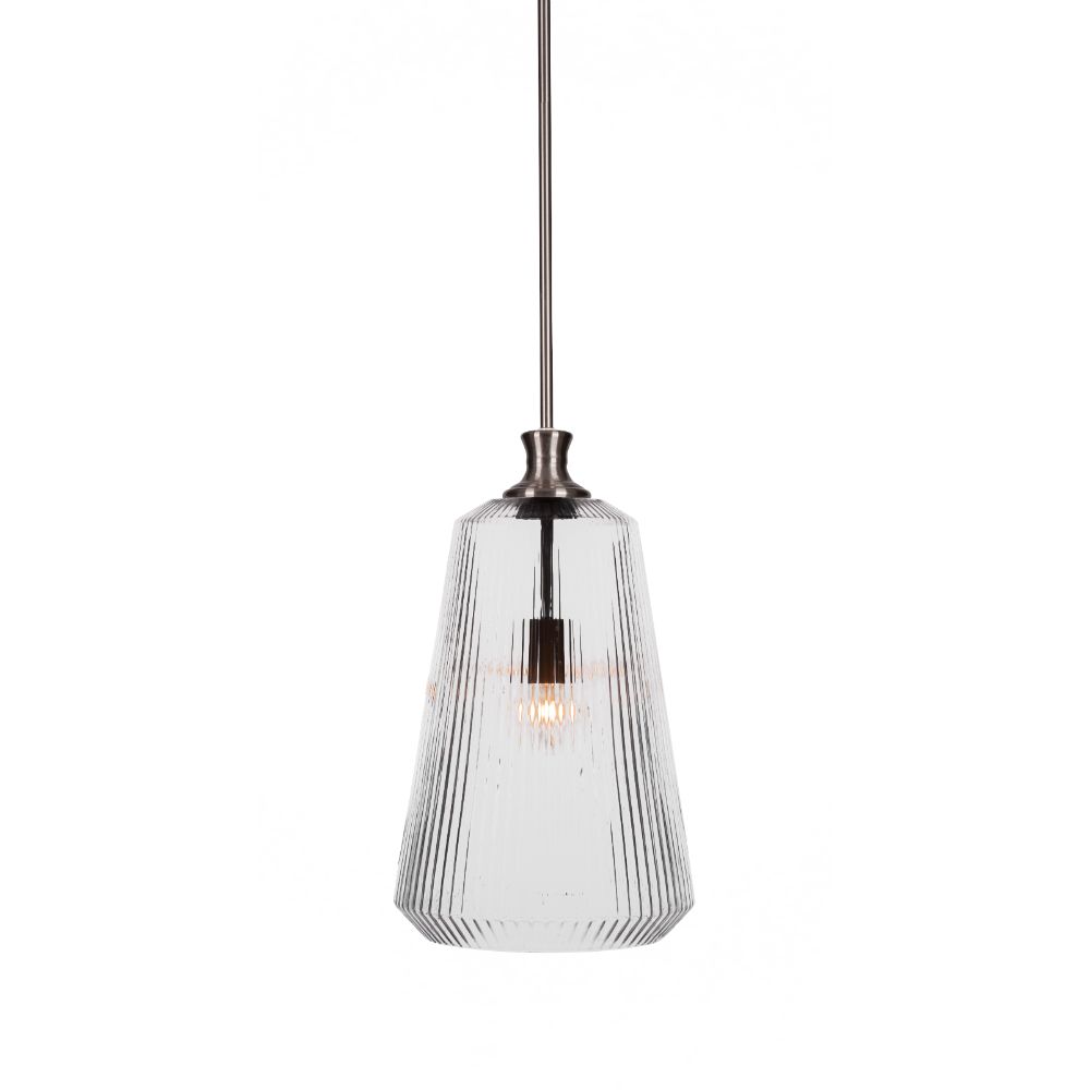 Toltec Lighting 73-BN-4640 Carina Stem Hung Pendant In Brushed Nickel Finish With 10.5" Clear Ribbed Glass