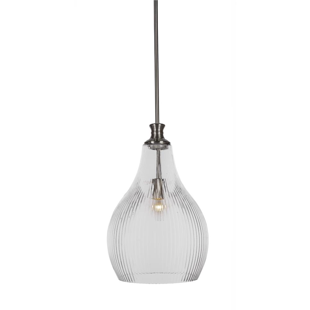 Toltec Lighting 73-BN-4660 Carina Stem Hung Pendant Shown In Brushed Nickel Finish With 11.5" Clear Ribbed Glass