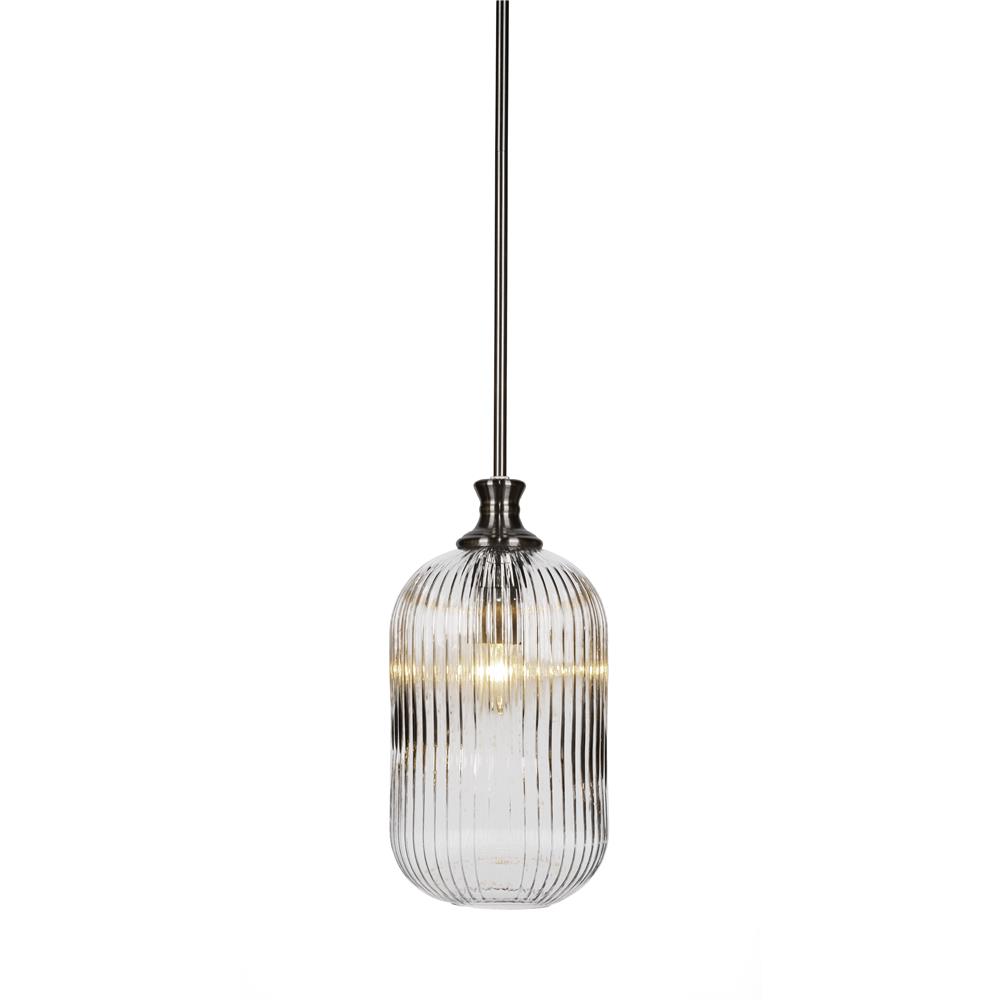 Toltec Lighting 74-BN-4600 Carina Stem Hung Pendant Shown In Brushed Nickel Finish With 8" Clear Ribbed Glass