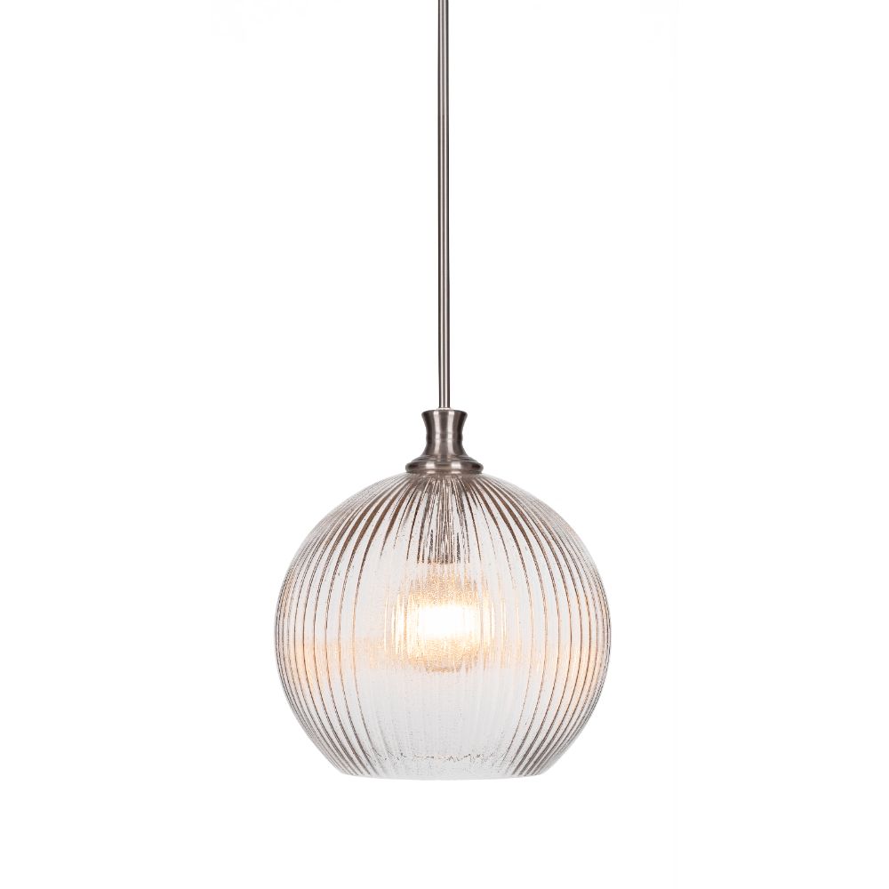 Toltec Lighting 74-BN-4678-LED45C Carina Stem Hung Pendant In Brushed Nickel Finish With 13.75" Micro Bubble Ribbed Glass And LED Bulb