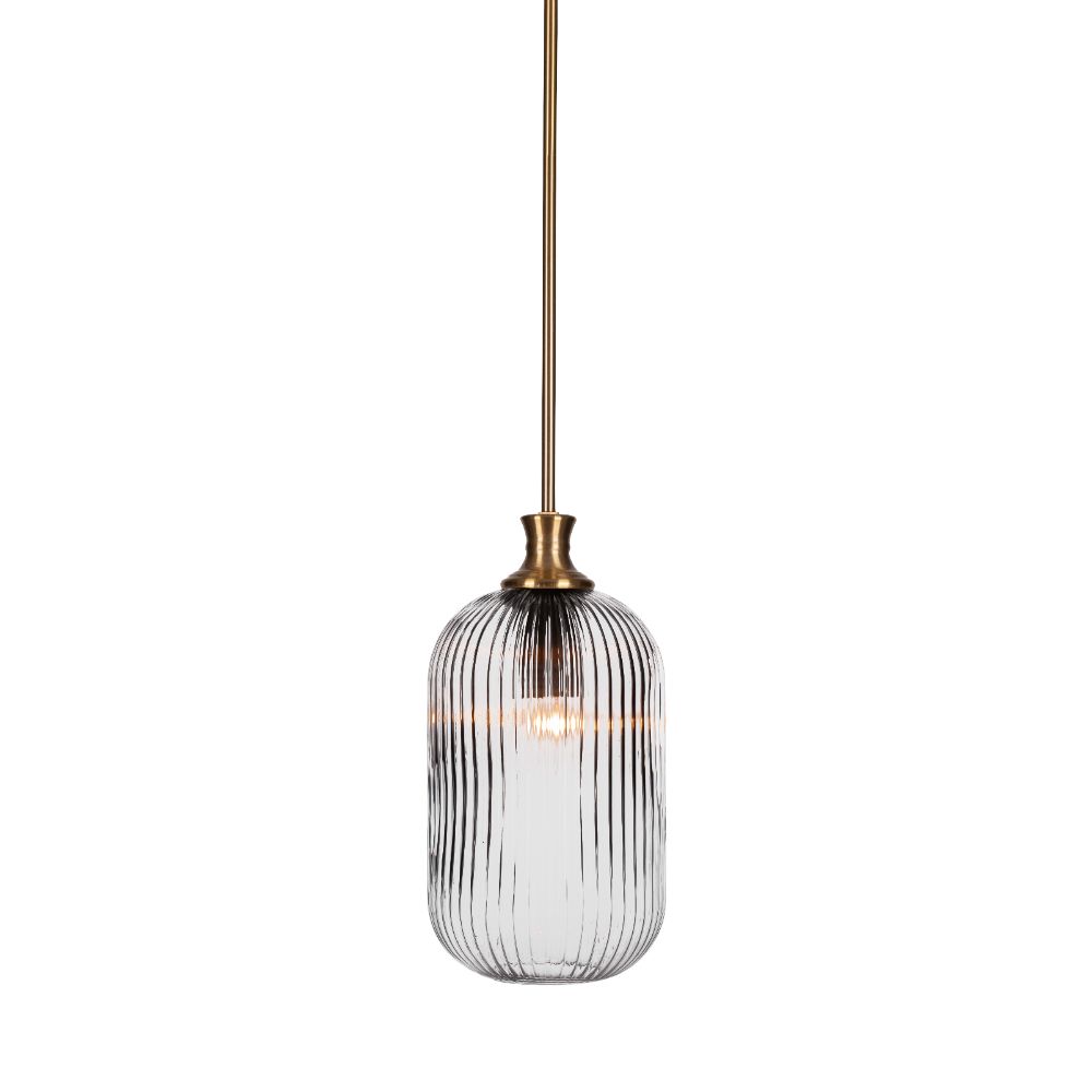 Toltec Lighting 74-NAB-4600 Carina Stem Hung Pendant In New Age Brass Finish With 8.25" Clear Ribbed Glass