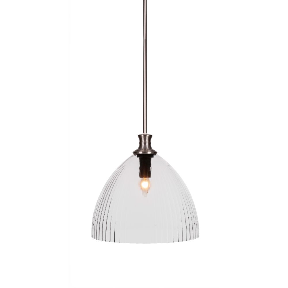Toltec Lighting 75-BN-4690 Carina Stem Hung Pendant In Brushed Nickel Finish With 14" Clear Ribbed Glass