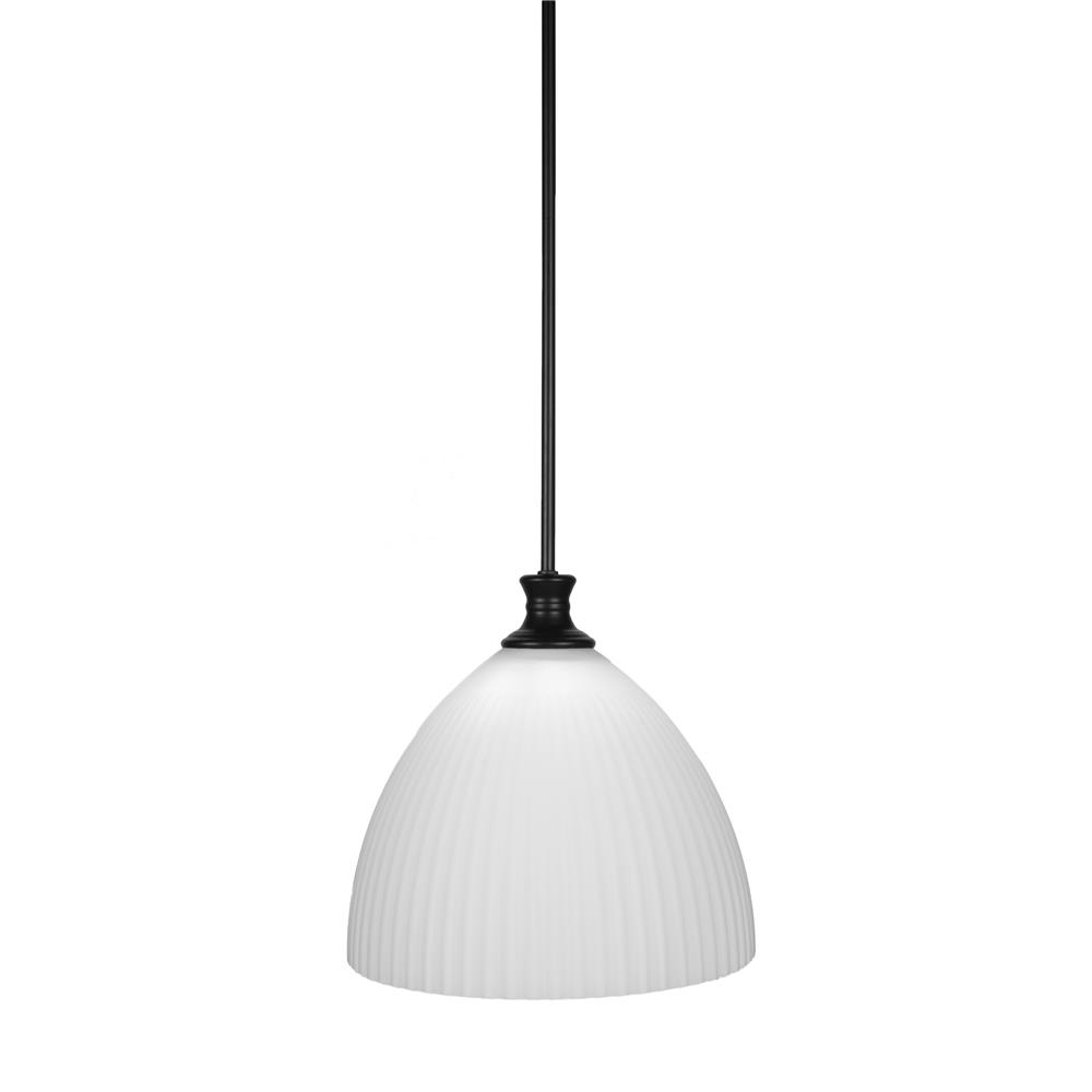 Toltec Lighting 75-MB-4691 Carina Stem Hung Pendant Shown In Matte Black Finish With 13.5" Opal Frosted Glass