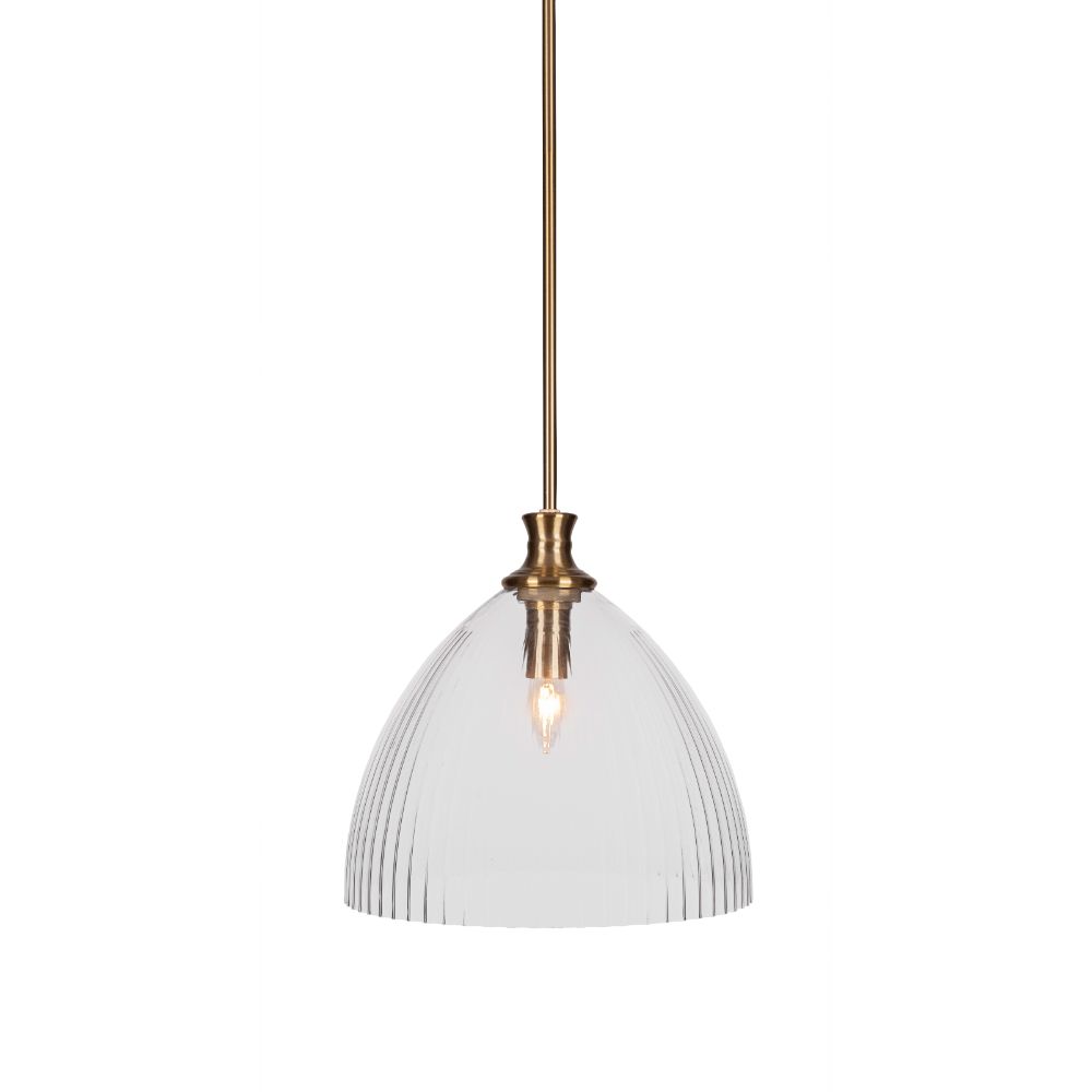 Toltec Lighting 75-NAB-4690 Carina Stem Hung Pendant In New Age Brass Finish With 14" Clear Ribbed Glass