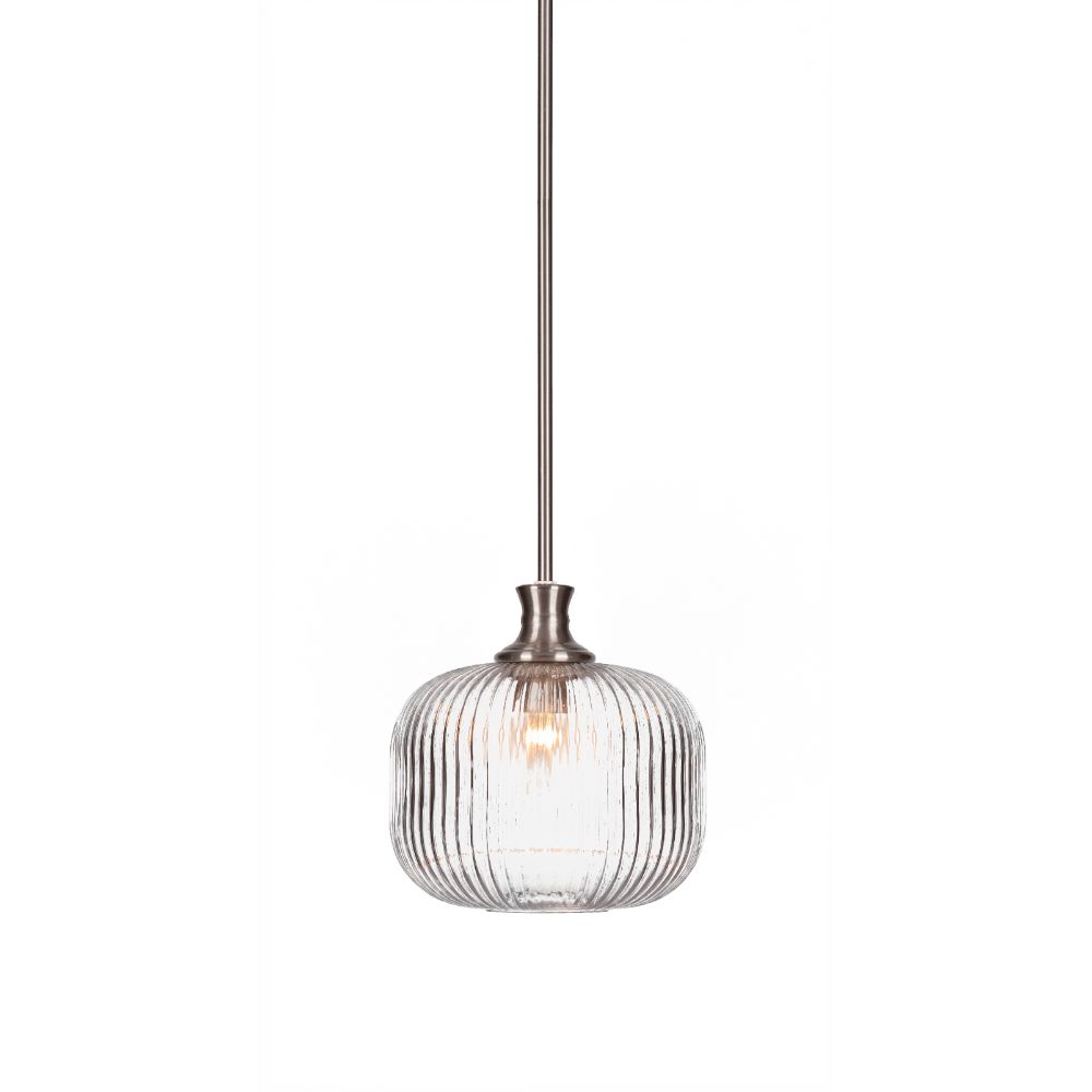 Toltec Lighting 76-BN-4610 Carina Stem Hung Pendant In Brushed Nickel Finish With 10" Clear Ribbed Glass