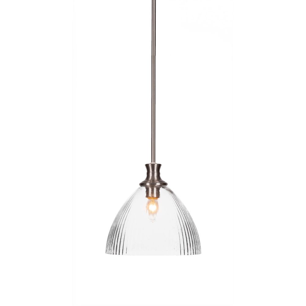 Toltec Lighting 76-BN-4630 Carina Stem Hung Pendant In Brushed Nickel Finish With 10.75" Clear Ribbed Glass