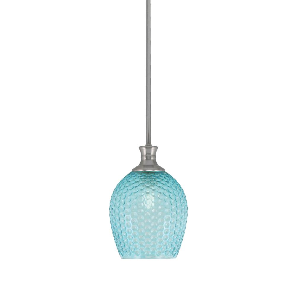 Toltec Lighting 76-BN-4905 Zola Stem Hung Pendant, Brushed Nickel Finish, 7.5" Turquoise Textured Glass
