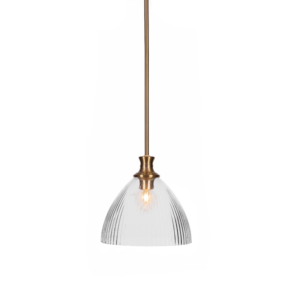 Toltec Lighting 76-NAB-4630 Carina Stem Hung Pendant In New Age Brass Finish With 10.75" Clear Ribbed Glass