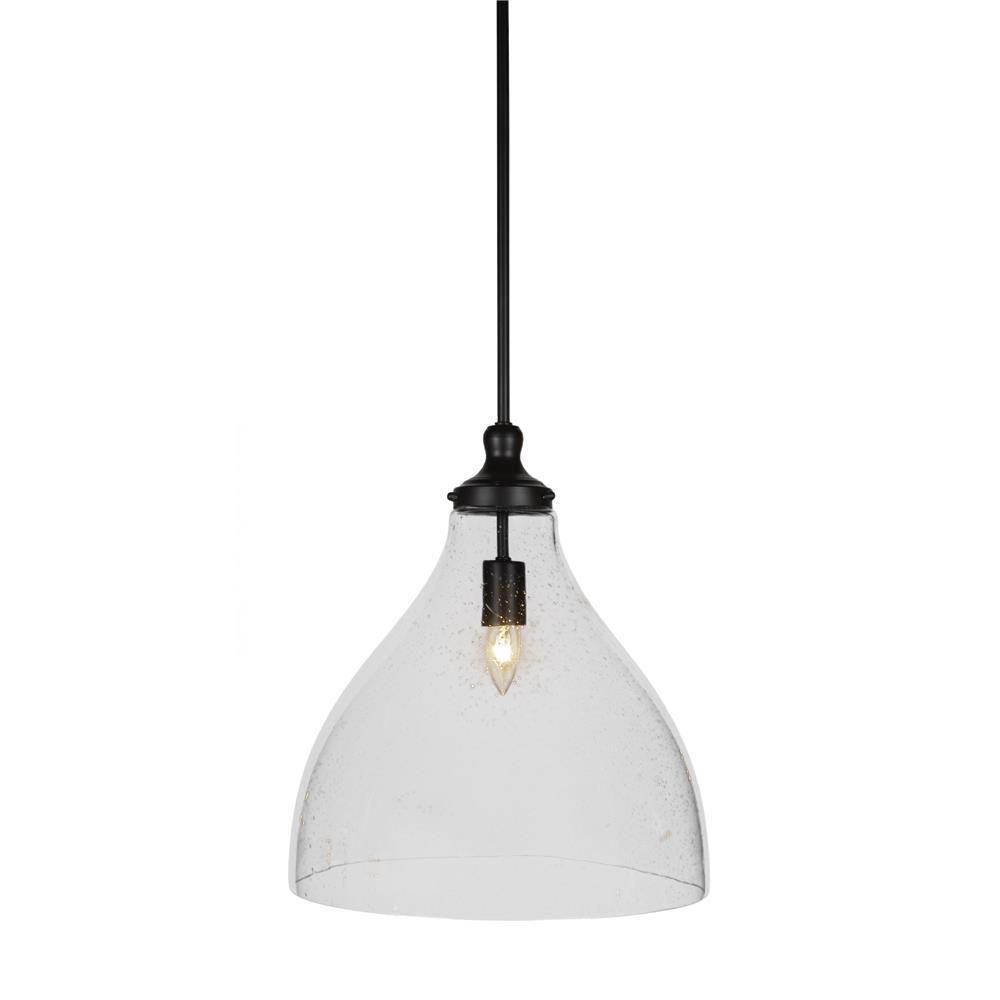 Toltec Lighting 77-MB-4740 Juno Stem Hung Pendant Shown In Matte Black Finish With 15.5" Clear Bubble Glass