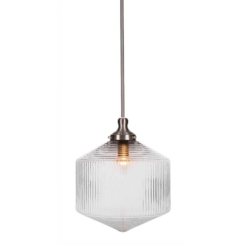 Toltec Lighting 78-BN-4680 Carina Stem Hung Pendant In Brushed Nickel Finish With 14" Clear Ribbed Glass