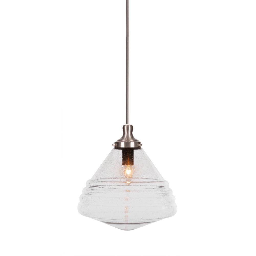 Toltec Lighting 78-BN-4730 Juno Stem Hung Pendant In Brushed Nickel Finish With 14" Clear Bubble Glass