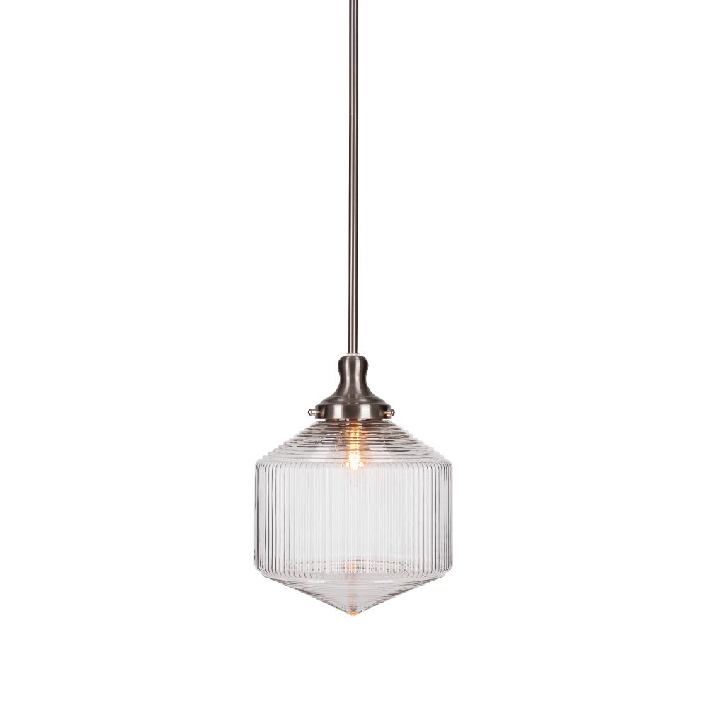 Toltec Lighting 79-BN-4620 Carina Stem Hung Pendant In Brushed Nickel Finish With 10" Clear Ribbed Glass