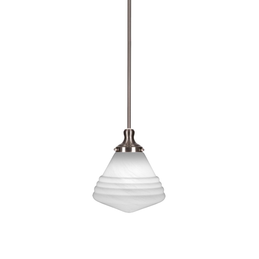Toltec Lighting 79-BN-4711 Juno Stem Hung Pendant In Brushed Nickel Finish With 9.75" White Marble Glass