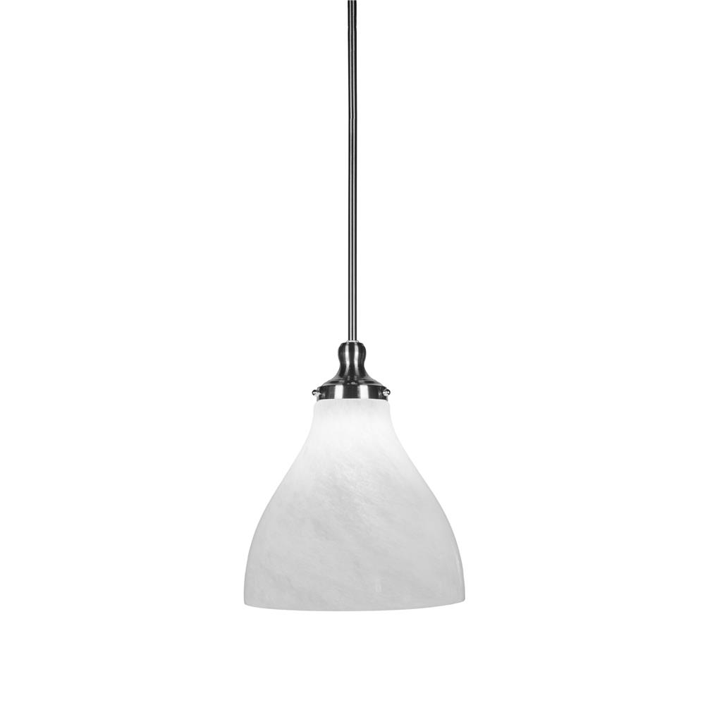 Toltec Lighting 79-BN-4721 Juno Stem Hung Pendant Shown In Brushed Nickel Finish With 11.5" White Marble Glass