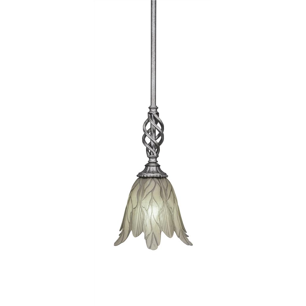 Toltec Lighting 80-AS-1025 Eleganté Mini Pendant With Hang Straight Swivel Shown In Aged Silver Finish With 7" Vanilla Leaf Glass