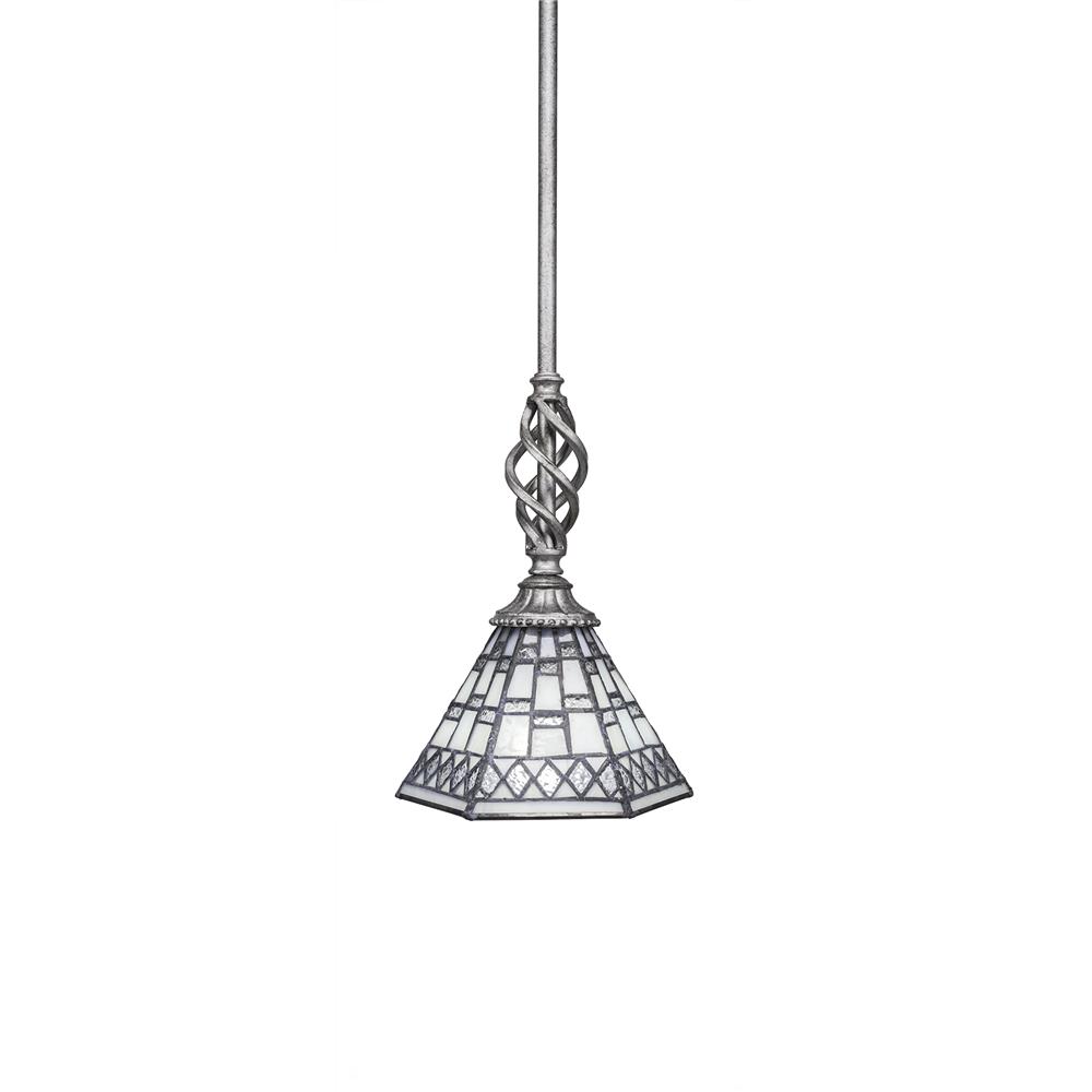 Toltec Lighting 80-AS-9105 Eleganté Mini Pendant With Hang Straight Swivel Shown In Aged Silver Finish With 7" Pewter Tiffany Glass