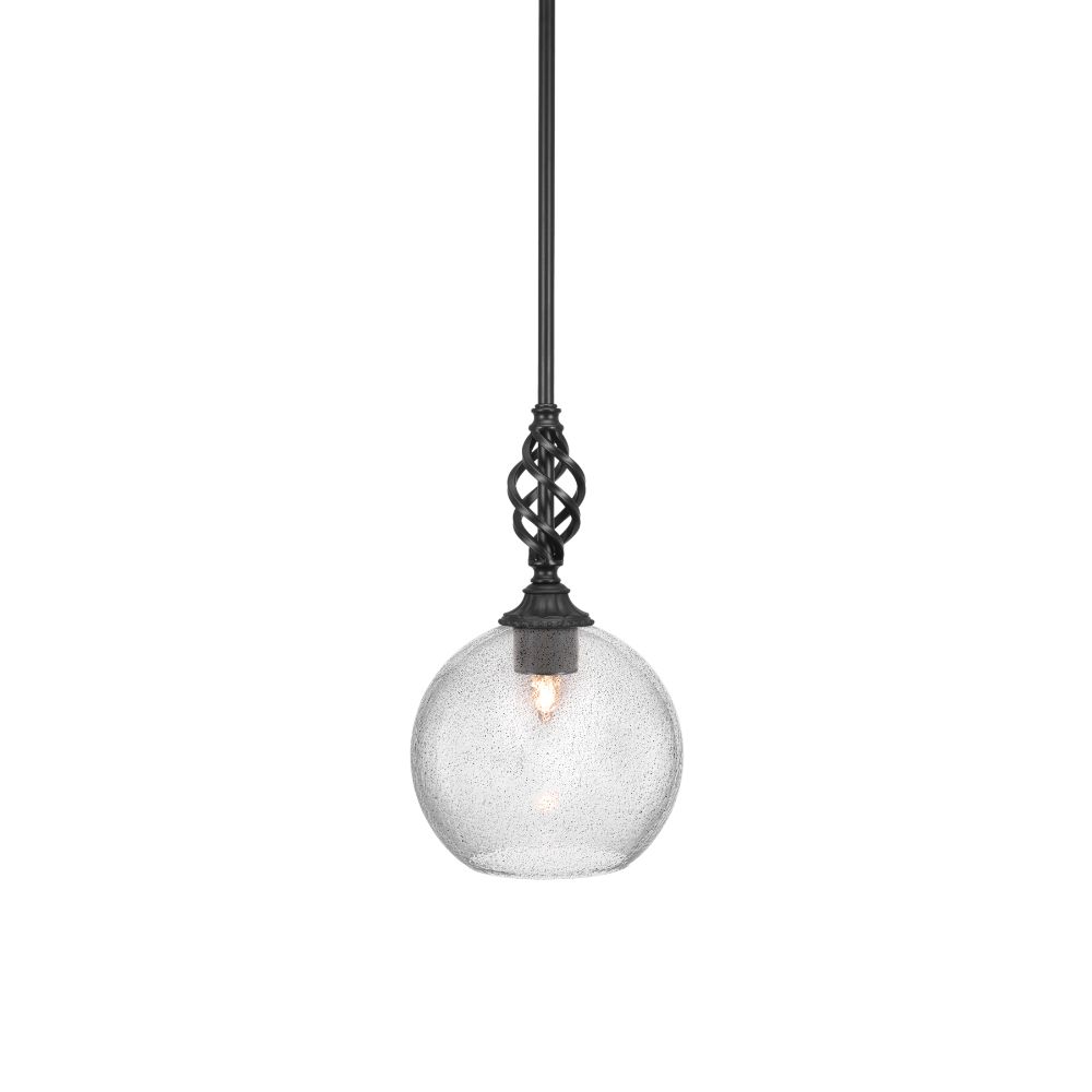 Toltec Lighting 80-MB-4392 Eleganté Pendant With Hang Straight Swivel Shown In Matte Black Finish With 13.75" Smoke Bubble Glass