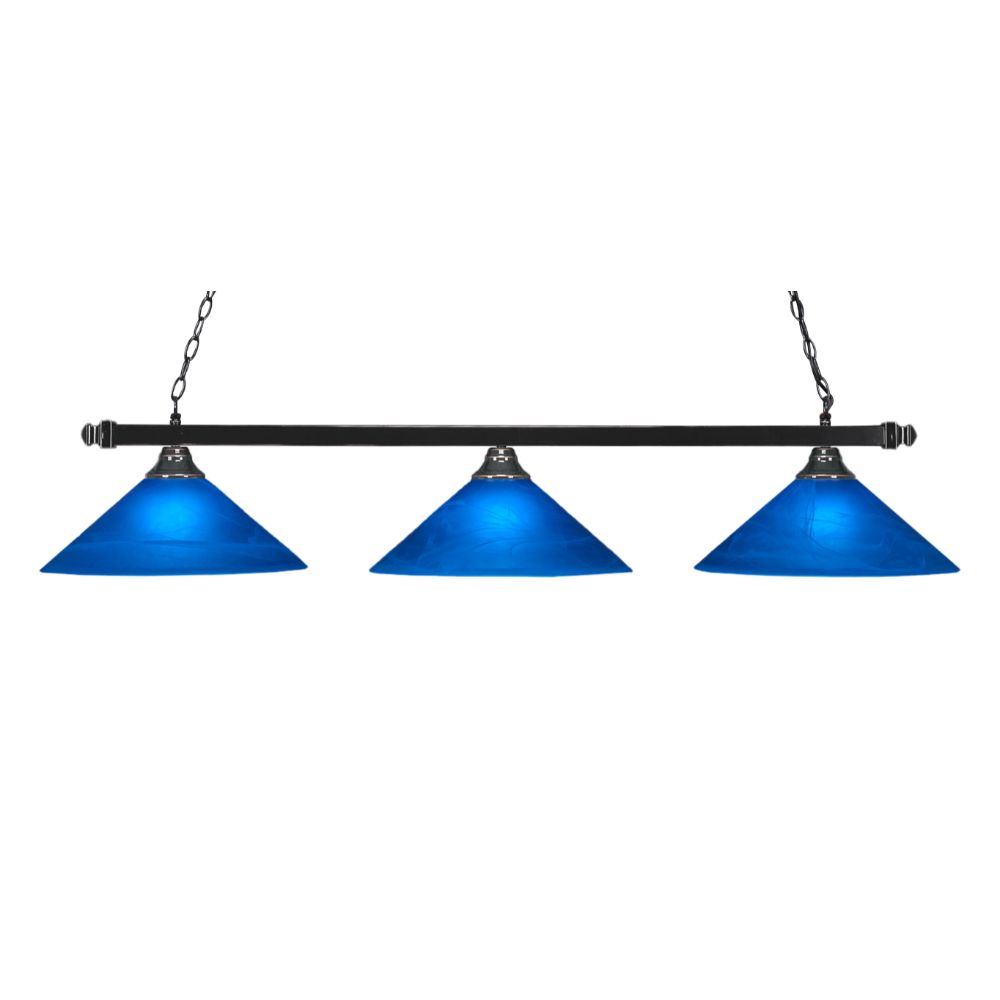 Toltec Lighting 803-BC-415 Square 3 Light Bar in Black Copper Finish With 16" Blue Italian Glass