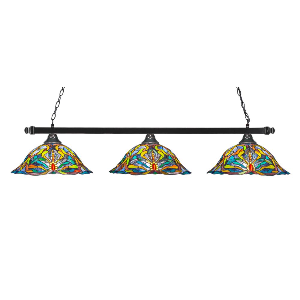 Toltec Lighting 803-BC-990 Square 3 Light Bar in Black Copper Finish With 19" Kaleidoscope Tiffany Glass