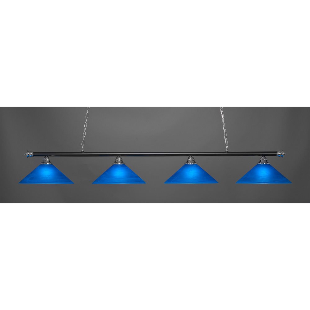 Toltec Lighting 803-CHMB-415 Square 3 Light Bar in Chrome And Matte Black Finish With 16" Blue Italian Glass