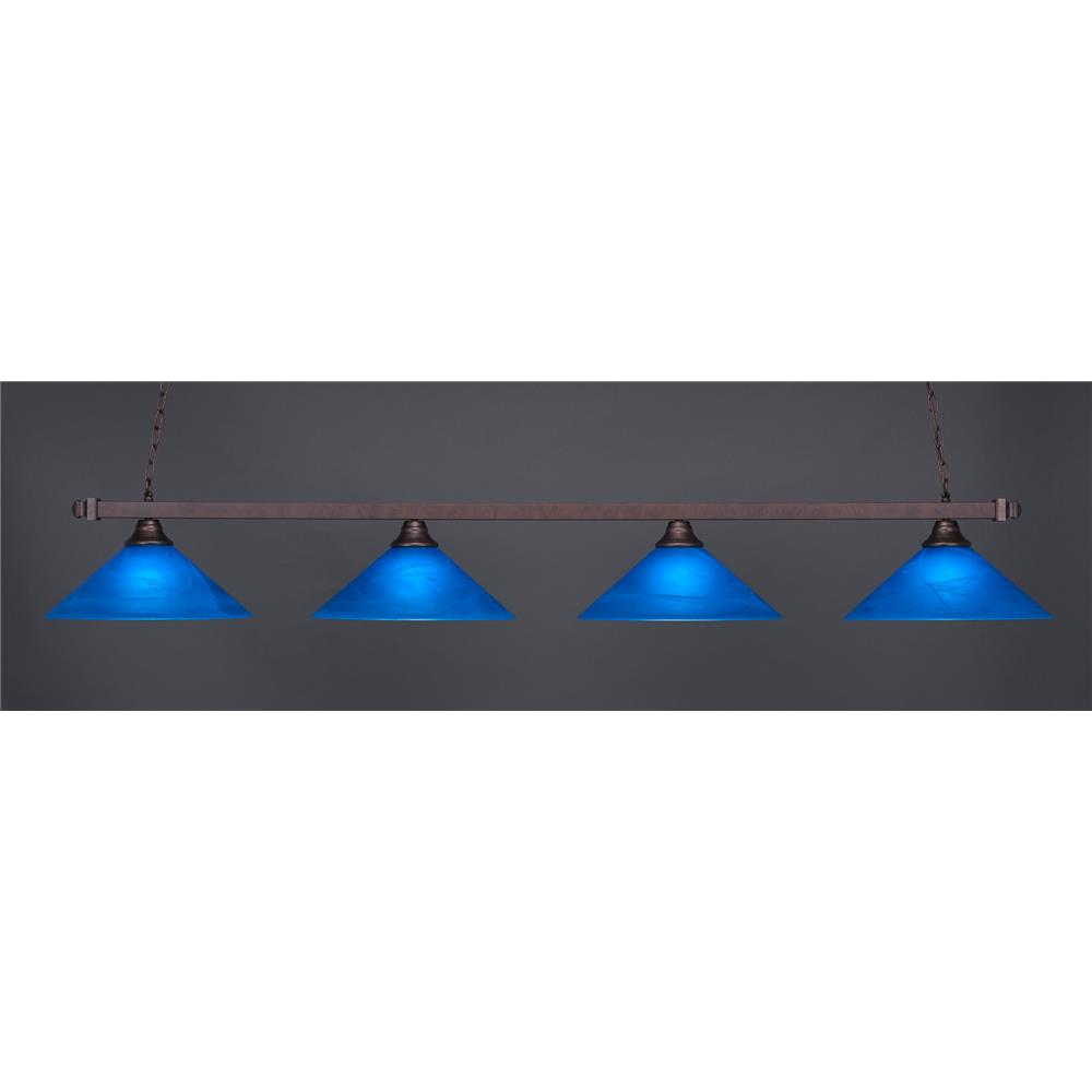 Toltec Lighting 804-BRZ-415 Square 4 Light Bar Shown In Bronze Finish With 16" Blue Italian Glass