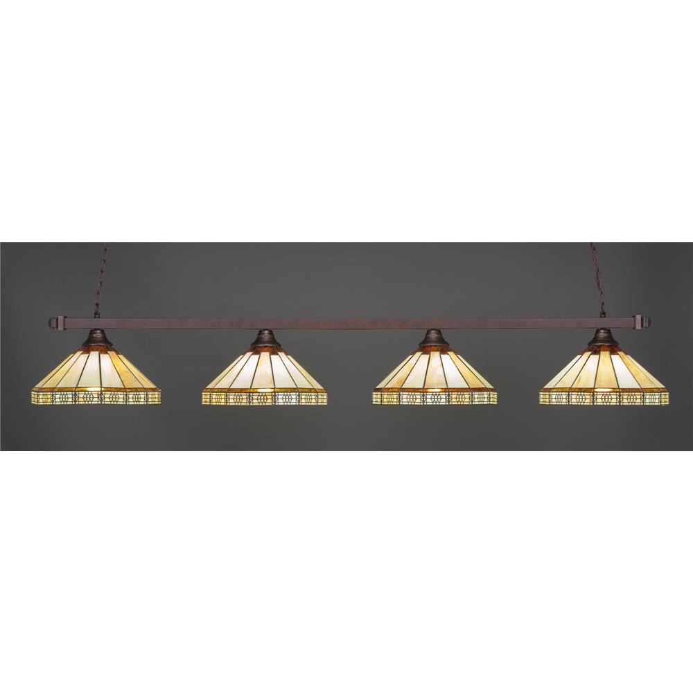 Toltec Lighting 804-BRZ-964 Bronze Finish 4 Light Square Bar With 14 in. Honey And Brown Mission Tiffany Glass