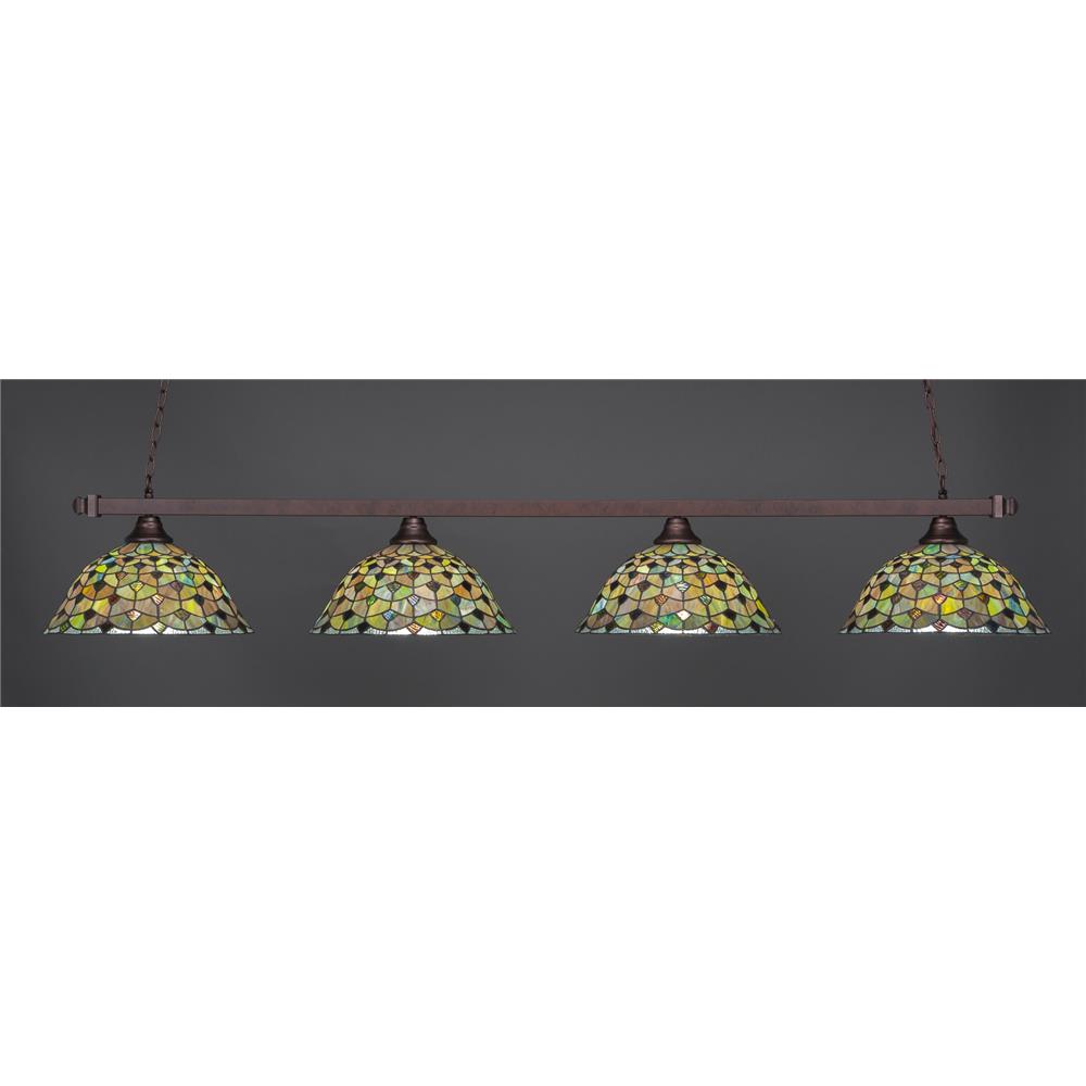 Toltec Lighting 804-BRZ-996 Square 4 Light Bar Shown In Bronze Finish With 16" Crescent Tiffany Glass