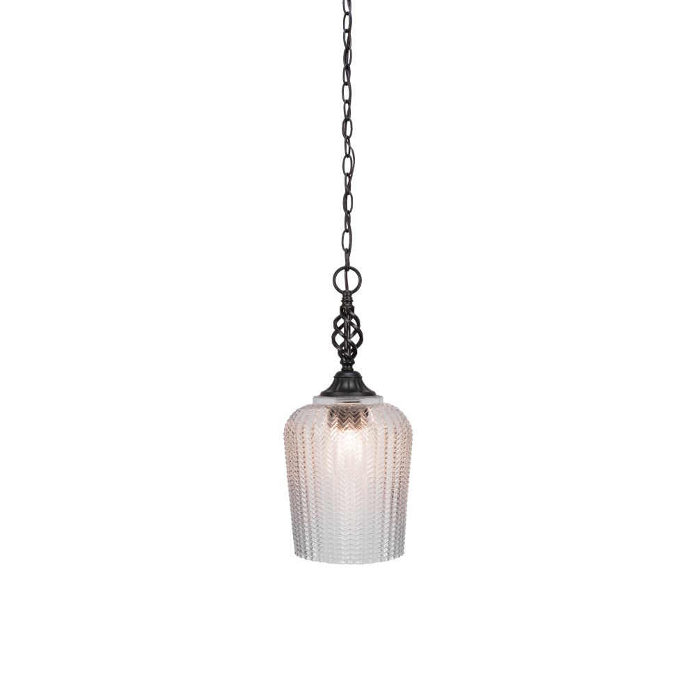 Toltec Lighting 82-MB-4280 Eleganté Pendant Shown In Matte Black Finish With 9" Clear Textured Glass