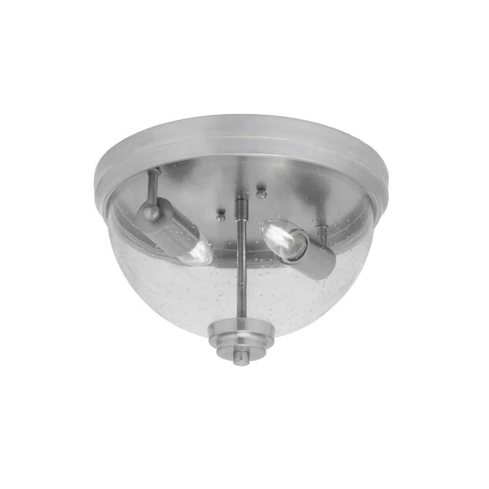 Toltec Lighting 12" Flush Mount, 2-Bulbs Shown In Brushed Nickel Finish With Clear Bubble Glass