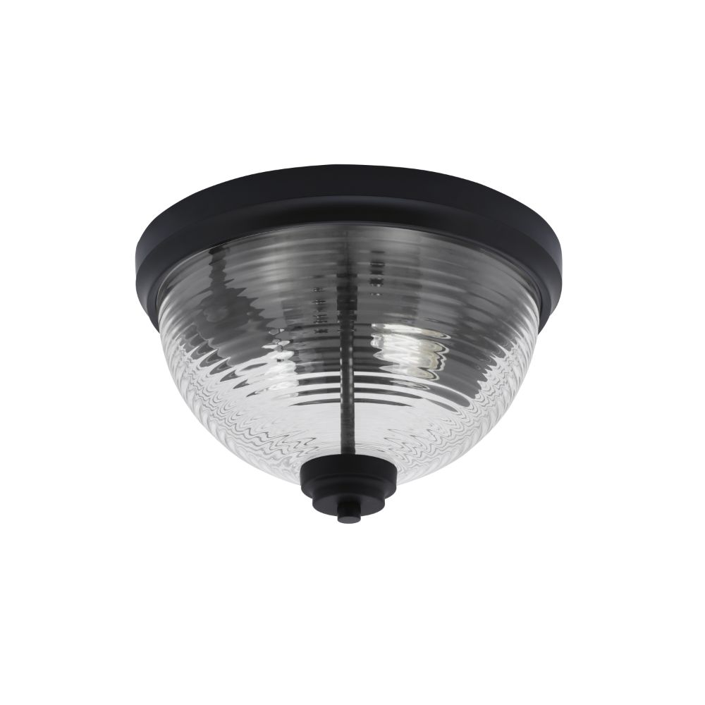 Toltec Lighting 822-MB-6 12" Flush Mount, 4-Bulb Shown In Matte Black Finish With Clear Ribbed Glass
