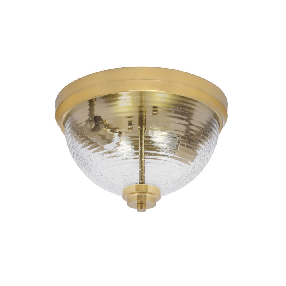 Toltec Lighting 822-NAB-8 12" Flush Mount, 2-Bulbs, Shown In New Age Brass Finish With Ribbed Clear Bubble Glass