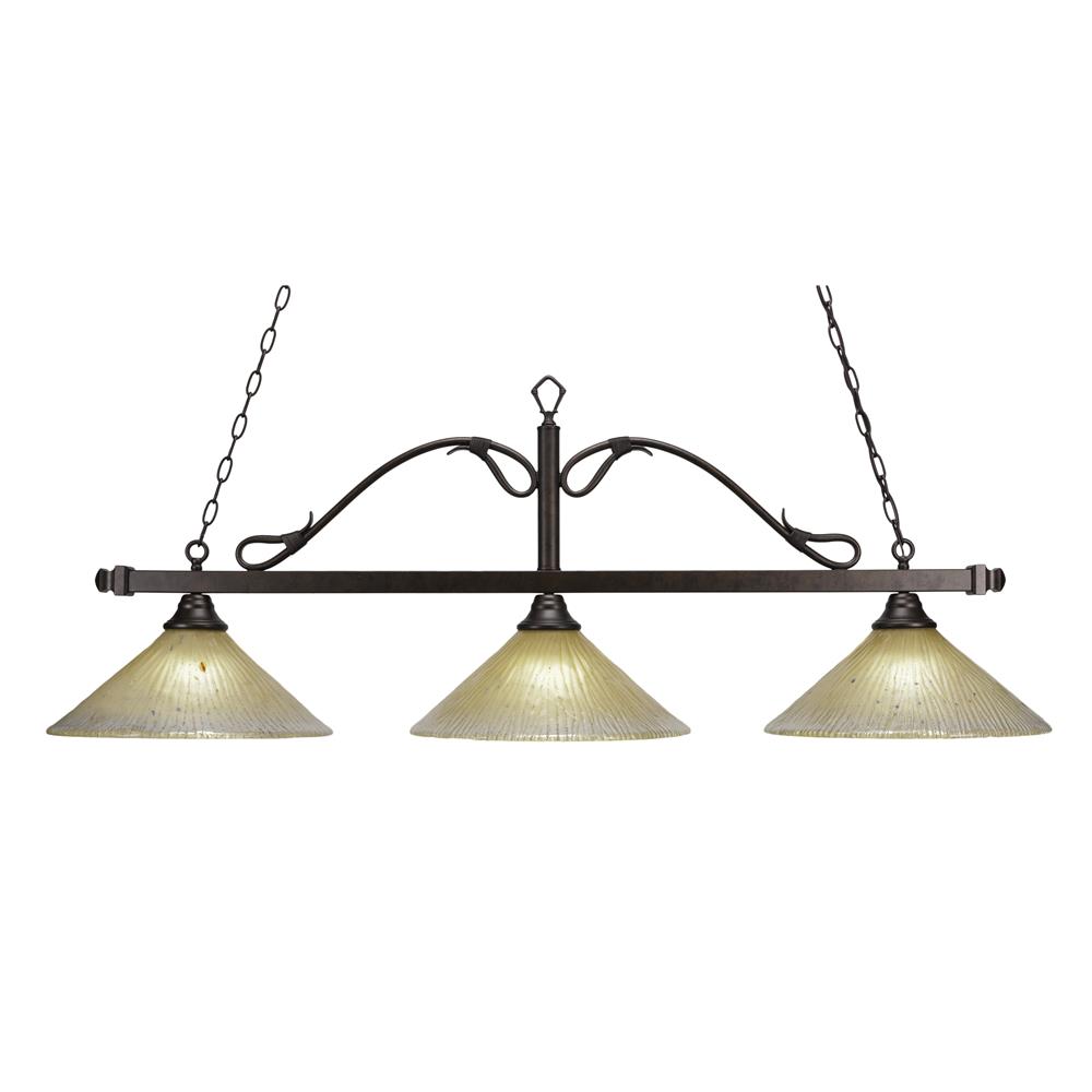 Toltec Lighting 823-BRZ-710 Bronze Finish 3 Light Wrought Iron Rope Bar With 16 in. Amber Crystal Glass