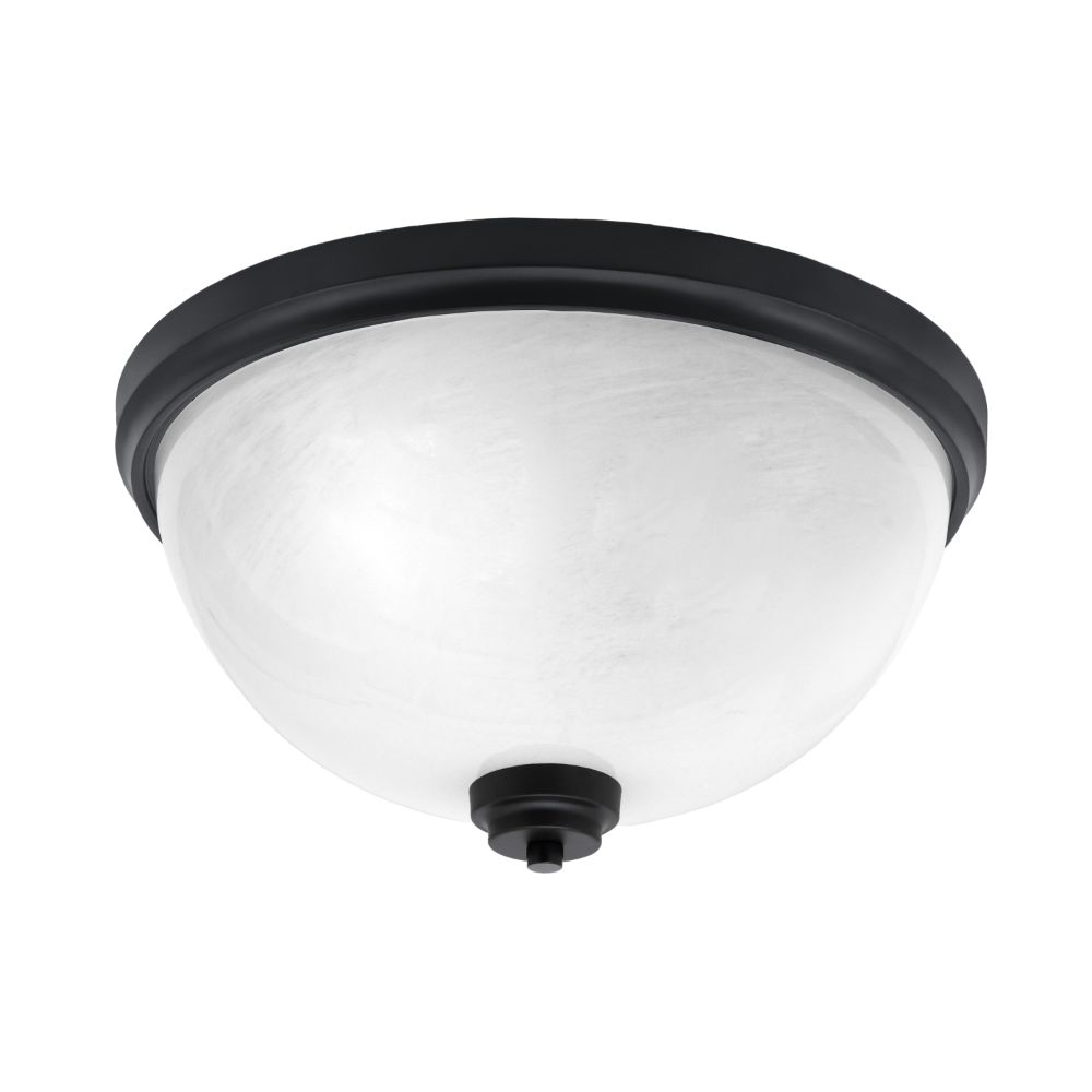 Toltec Lighting 826-MB-1 16" Flush Mount, 3-Bulbs, Shown In Matte Black Finish With White Marble Glass
