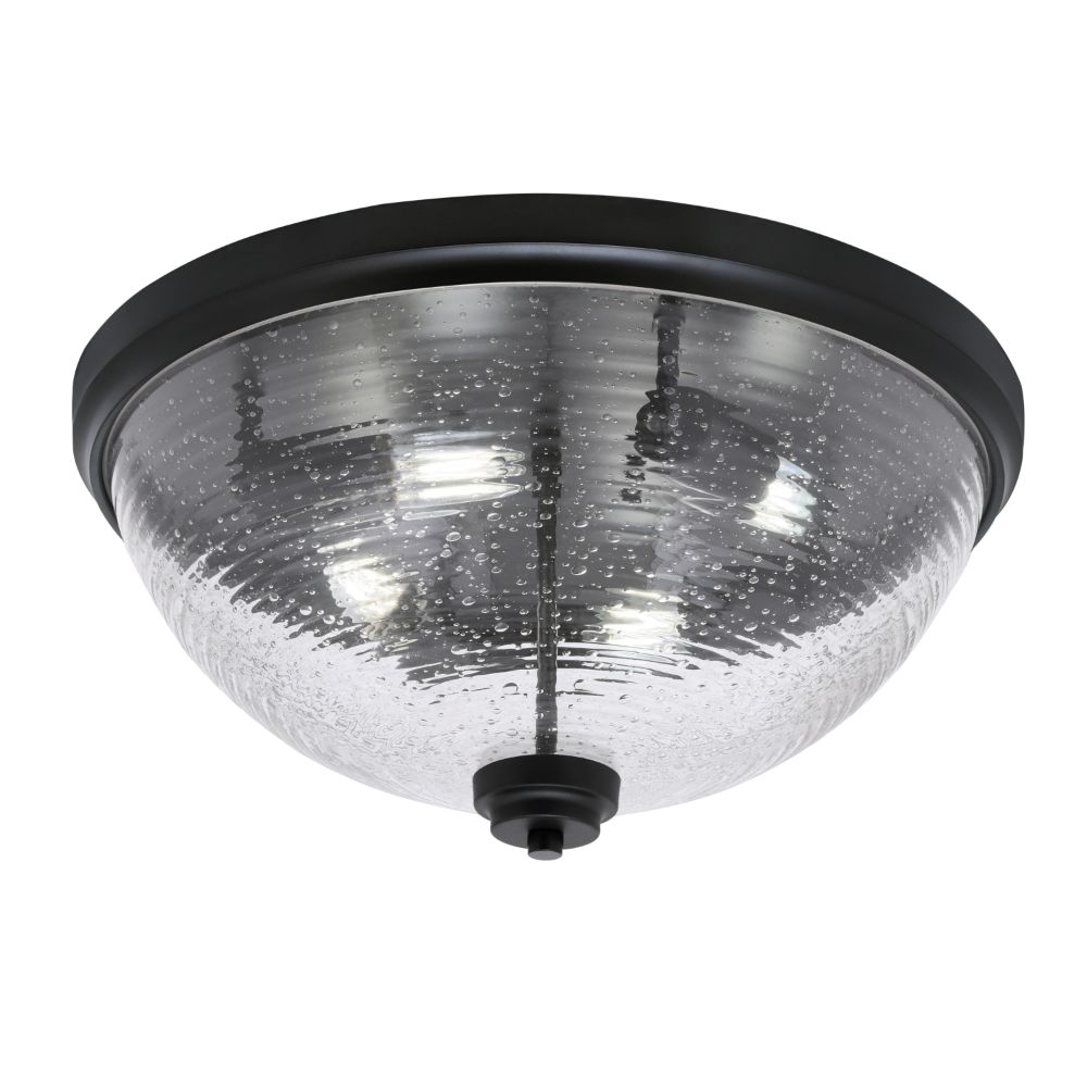 Toltec Lighting 828-MB-8 18" Flush Mount, 4-Bulbs, Shown In Matte Black Finish With Ribbed Clear Bubble Glass