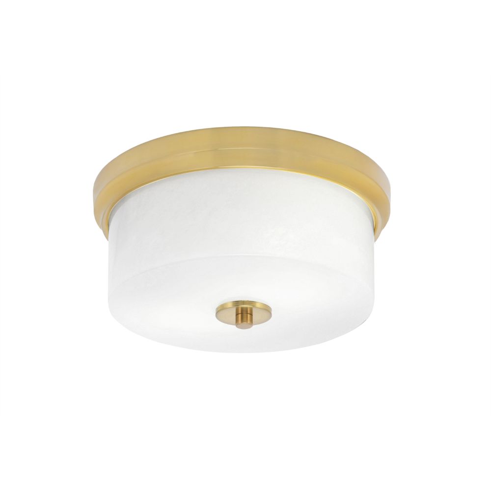 Toltec Lighting 832-NAB-1 12" Flush Mount, 2-Bulb Shown In New Age Brass Finish With White Marble Glass