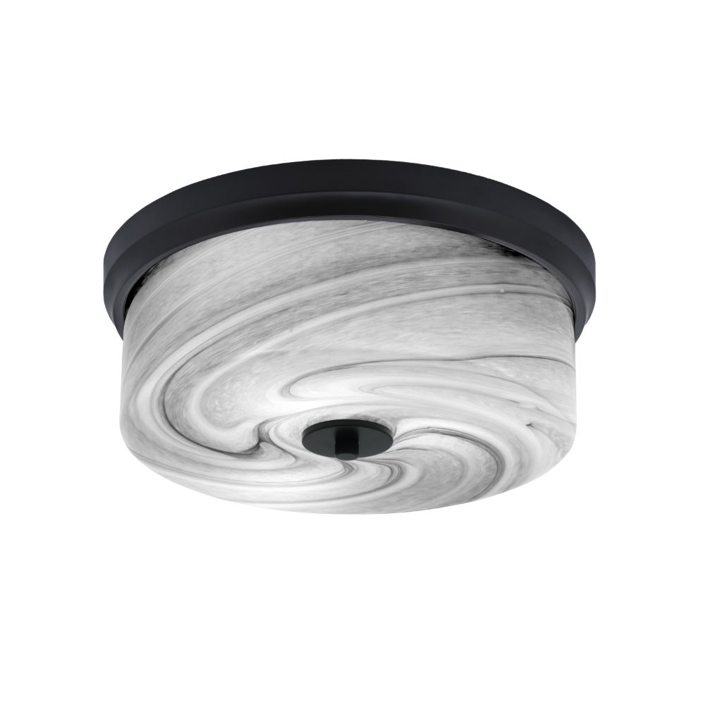 Toltec Lighting 834-MB-9 14" Flush Mount, 3-Bulb Shown In Matte Black Finish With Onyx Swirl Glass