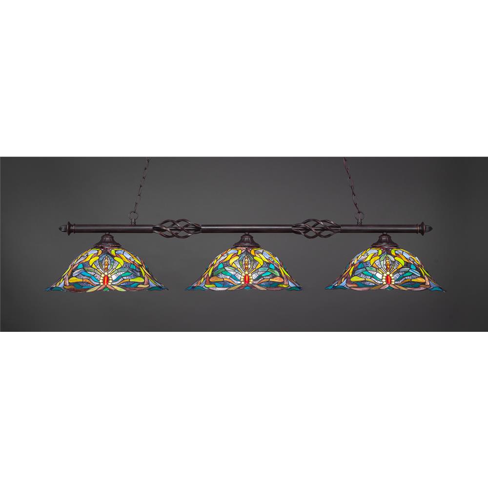 Toltec Lighting 863-DG-990 Dark Granite Finish 3 Light Bar With 18.25 in. Kaleidoscope Tiffany Glass