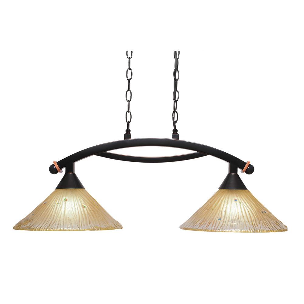 Toltec Lighting 872-BC-700 Black Copper Finish 2 Light Bow Bar With 12 in. Amber Crystal Glass