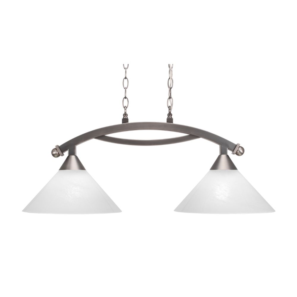 Toltec Lighting 872-BN-2121 Bow 2 Light Island Light Shown In Brushed Nickel Finish With 12" White Marble Glass