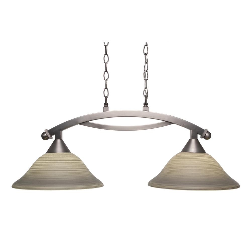 Toltec Lighting 872-BN-604 Bow 2 Light Island Light with 12 in. Gray Linen Glass in Brushed Nickel