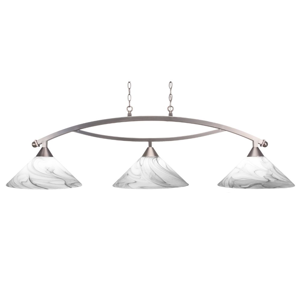 Toltec Lighting 873-BN-2169 Bow 3 Light Bar Shown In Brushed Nickel Finish With 16" Onyx Swirl Glass