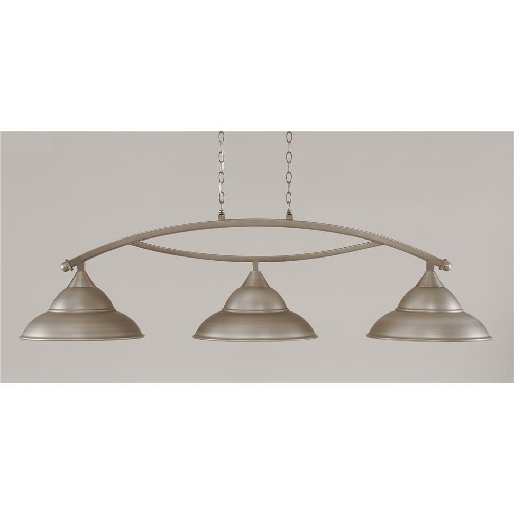 Toltec Lighting 873-BN-429-BN Bow 3 Light Billiard Light in Brushed Nickel Finish With 16" Brushed Nickel Double Bubble Metal Shade